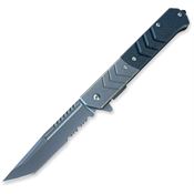 ElitEdge 10A106BKTS Grey Partial Serrated Tanto Linerlock Knife A/O G10 Black G10 Handles