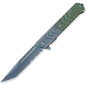 ElitEdge 10A106GNTS Grey Partial Serrated Tanto Linerlock Knife A/O G10 Green Handles