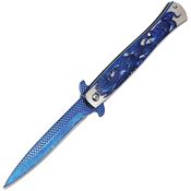 ElitEdge 10A112BL Blue Titanium Stiletto Linerlock Knife A/O Blue Satin anodized handles