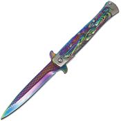 ElitEdge 10A112RB Spectruum Titaaniumm Stiletto Linerlock Knife A/O Spectrum and Silver Anodized Handles