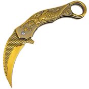 ElitEdge 10A120GD Mermaid Karambit Linerlock Knife Gold Handles