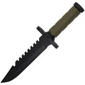 ElitEdge 20673GN Black Sawback Clip Point Tactical Fixed Blade Knife OD Green Handles