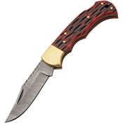Damascus 1419 Emberlock Lockback Knife Red Jigged Bone Handles