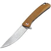 ElitEdge 10B013OR Stonewash Tool Linerlock Knife Tan Micarta Handles