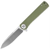Dreamtech 3896MGR Satin D2 Spear Point Linerlock Knife Green Micarta Handles