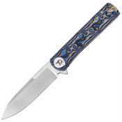 Dreamtech 3896MBL Satin D2 Spear Point Linerlock Knife Black/Blue Micarta Handles