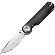 Dreamtech 4245AB Satin D2 Drop Point Button Lock Knife Black Alum Handles