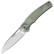 Dreamtech 4130GJ Satin D2 Wharncliffe Button Lock Knife Jade G10 Handles