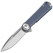 Dreamtech 4134GBL Satin D2 Drop Point Button Lock Knife Blue G10 Handles