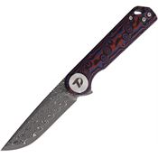 Dreamtech 3897MRD Damascus Drop Point Linerlock Knife Blue/Red Micarta Handles