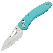 Kubey 421B Caiman Crossbar Satin Clip Point Lock Knife Tiffany Blue G10 Handles