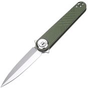 Dreamtech 4052GGR Satin Dagger Button Lock Knife Green G10 Handles