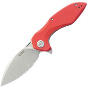 Kubey 236L Noble Stonewash SandVik Clip Point Linerlock Knife Red G10 Handles