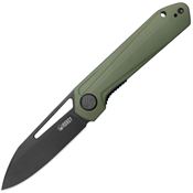 Kubey 321W Royal BlackWash SandVik Drop Point Linerlock Knife Black OD Green G10 Handles