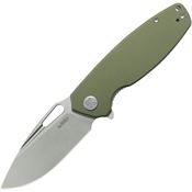 Kubey 322P Tityus Stonewash SandVik Drop Point Linerlock Knife Green G10 Handles
