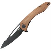 Kubey 345O Merced BlackWash SandVik Linerlock Knife Tan Micarta Handles
