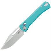 Kubey 396B TBO Crossbar Satin SandVik Clip Point Lock Knife Tiffany Blue G10 Handles