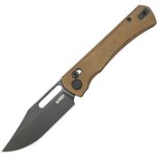 Kubey 396E TBO Crossbar Black StoneWash SandVik Clip Point Lock Knife Tan Micarta Handles