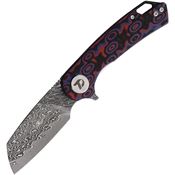 Dreamtech 3599MRD Damascus Sheepsfoot Linerlock Knife Red/Blue Micarta Handles