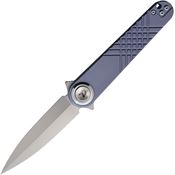 Dreamtech 4052TBL Bead Blast Dagger Button Lock Knife Blue Titanium Handles