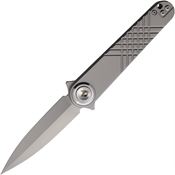 Dreamtech 4052TG Bead Blast Dagger Button Lock Knife Gray Titanium Handles
