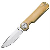 Dreamtech 4245TGR Satin Drop Point Button Lock Knife Gold Handles