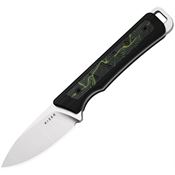Kizer 1108A3 Whiskey Jack Satin Drop Point Fixed Blade Knife Black G10 Handles Black/Green Damascus pattern G-Mascus inlay