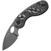 Kizer V2742A5 Microbe Grey Stonewash SandVik Drop Point Button Lock Knife Black Vortex Micarta Handles