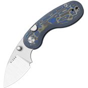 Kizer V2742A6 Microbe Satin SandVik Drop Point Button lock Knife Black/Blue Vortex Micarta Handles