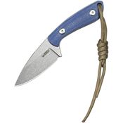 Kubey 411B Bloom Stonewash SandVic Drop Point Fixed Blade Knife Blue Micarta Handles