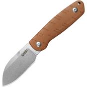 Kubey 455B Microburst Stonewash SandVik Sheepsfoot Fixed Blade Knife Brown Micarta Handles