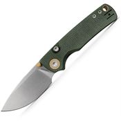 Vosteed A2611 Porcupine Stonewash Drop Point Top Linerlock Knife Green Micarta Handles