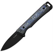 Kizer 1108A1 Whiskey Jack Black Drop Point Fixed Blade Knife Black/Blue Norplex UltaX Micarta Handles