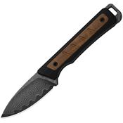 Kizer 1108A2 Whiskey Jack Acid Washed Damascus Drop Point Fixed Blade Knife Black G10 Handles Mkuruti wood inlay