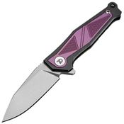 Dreamtech 1339P Satin Drop Point Framelock Knife Black Titanium/Purple Zirconium Handles