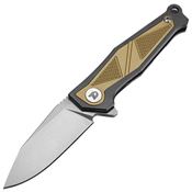 Dreamtech 1339Y Satin Drop Point Framelock Knife Black Titanium/Gold Zirconium Handles