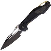 Ketuo M073 Black Two-Tone Satin SandVik Griffin Linerlock Knife Black G10 Handles Shredded Carbon Fiber