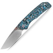 Vosteed A1609 Marten Satin Drop Point Top Linerlock Knife Blue/Black Carbon Fiber Handles