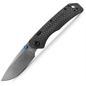 Vosteed A1611 Marten 330 Stonewash Drop Point Top Linerlock Knife Carbon Fiber Handles