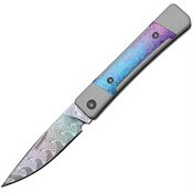 Kizer 2670A4 Little Grand Acid Washed Damascus Drop Point Slip Joint Knife Grey Titanium Handles Rainbow Crystallized titanium inlay