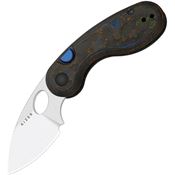 Kizer 2742A1 Microbe Satin Bohler Button Lock Knife 80s Camo Carbon Fiber Handles