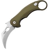 LionSTEEL TLE2AGS LEone Stonewash Bohler Karambit Mid Framelock Knife Green Aluminum Handles