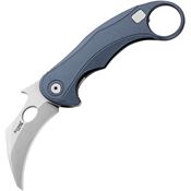 LionSTEEL TLE2AIS LEone Stonewash Bohler Karambit Mid Framelock Knife Ice Blue Aluminum Handles