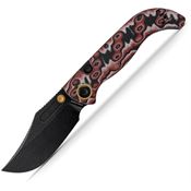Vosteed A3905 Naga Black Stonewash Clip Point Top Linerlock Knife Scarlet Void Micarta Handles