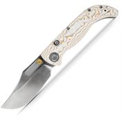 Vosteed A3906 Naga Satin Clip Point Top Linerlock Knife Ivory Drift Micarta Handles