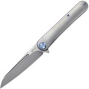 Kubey 247J Dandy Stonewash Framelock Knife Gray Titanium Handles