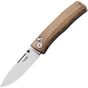 LionSTEEL TNN1CVN Nini 1 Satin Bohler Drop Point Crossbar Lock Knife Natural Canvas Micarta Handles