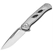 Dreamtech 4260G Satin Drop Point Button Lock Knife Gray Titanium Handles