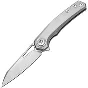 Dreamtech 4281G Satin Button Lock Knife Gray Titanium Handles