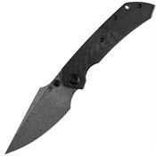 Kansept 1034D1 Fenrir BlackWash Damascus Wharncliffe Crossbar Lock Knife Twill Carbon Fiber Handles